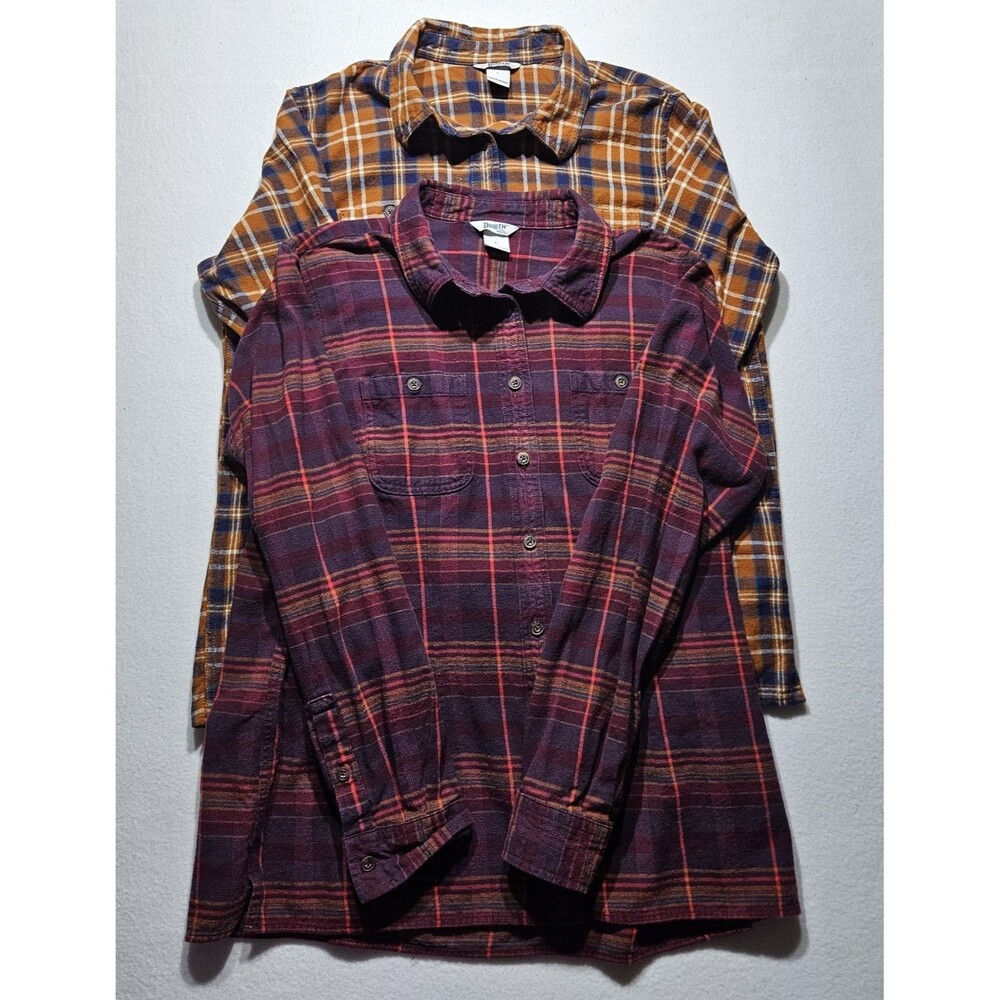2 Duluth Trading Co. Free Swingin Flannel Long Sleeve Mens Large Plaid 100% cot.